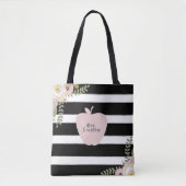 Monogram Apple Name Dusty Floral Black & White Draagtas (Voorkant)