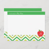 Monogram Apple Teachers Flat Note Card Notitiekaartje (Voorkant / Achterkant)
