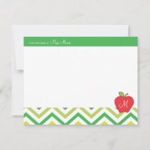 Monogram Apple Teachers Flat Note Card