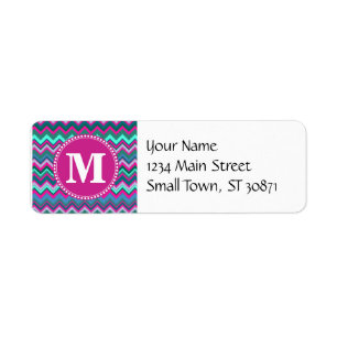 Monogram Aqua Blauwgroen Blauw Roze Tribal Chevron Etiket