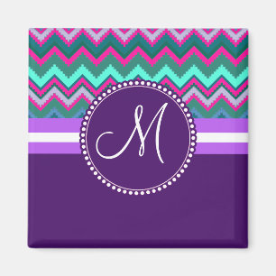 Monogram Aqua Blauwgroen Blauw Roze Tribal Chevron Magneet