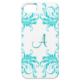 Monogram Aqua Blue Damask iPhone 11 Hoesje