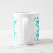 Monogram Aqua Blue Damask Extra Grote Mok (Achterkant)