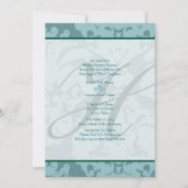 Monogram Aqua Blue Damask Wedding Invitation Kaart (Voorkant)