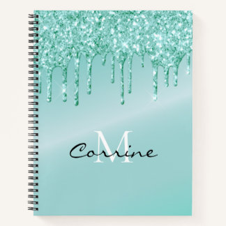 Monogram Aqua Blue Driving Glitter Metallic Notitieboek