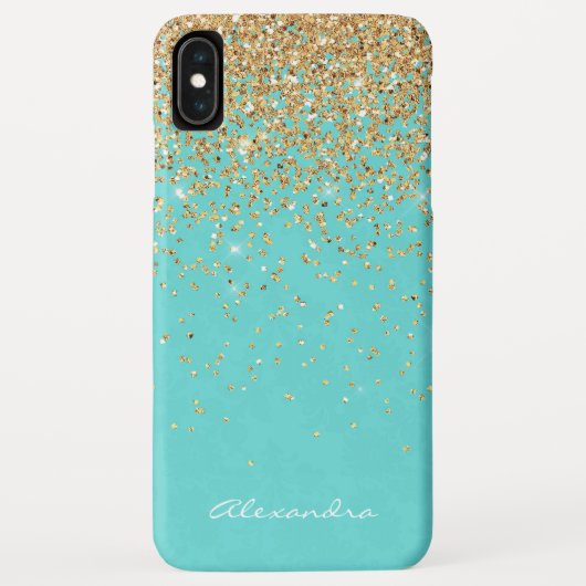 Monogram Aqua Blue Glitter Confetti Girly Case-Mate iPhone Case (Achterkant)
