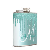 Monogram Aqua Blue Glitter Drips Girly Heupfles (Rechts)
