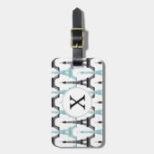 Monogram Aqua Chic Eiffel Tower Patroon Bagagelabel (Voorkant verticaal)