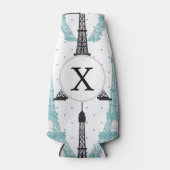 Monogram Aqua Chic Eiffel Tower Patroon Flesjeskoeler (Voorkant)
