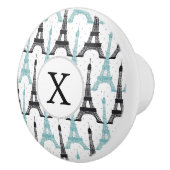 Monogram Aqua Chic Eiffel Tower Patroon Keramische Knop (Rechts)