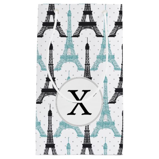 Monogram Aqua Chic Eiffel Tower Patroon Klein Cadeauzakje (Voorkant)