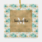 Monogram Aqua Cream Gold Floral Keramisch Ornament (Voorkant)