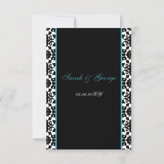 Monogram Aqua Damask Standaard 3.5 x 5 RSVP (Achterkant)