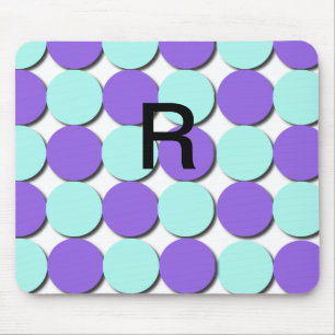 Monogram Aqua en Blauwe Polka Dots Muismat