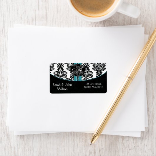 Monogram aqua, étiquette d'adresse de retour (En situation)