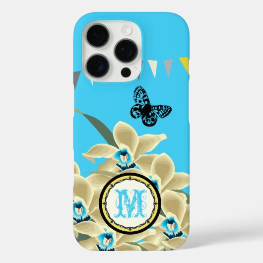 Monogram Aqua Geel Grijs  Orchidee Case-Mate iPhone Case (Achterkant)