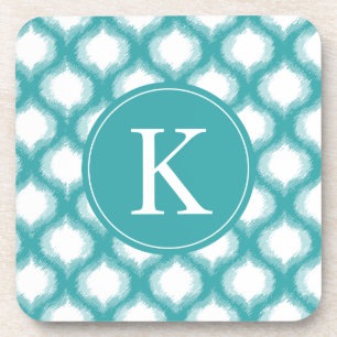 Monogram Aqua Ogee Ikat Pattern Drankjes Onderzetter