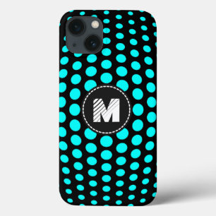 Monogram Aqua Polka Dots Pattern iPhone 13 Hoesje