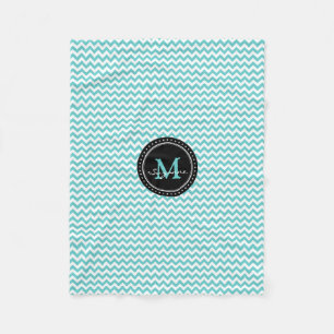 Monogram Aqua White Abstracte Chevron Fleece Deken