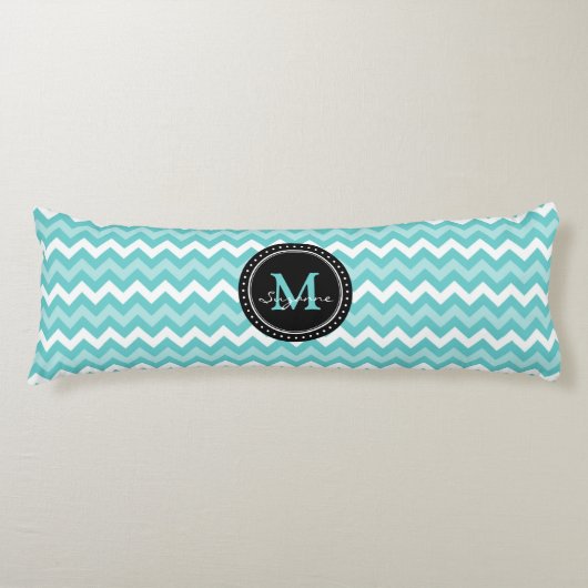 Monogram Aqua White Abstracte Chevron Lichaamskussen (Voorkant)