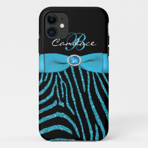 Monogram Aqua, zwart Glitter Zebra iPhone 5 Hoesje