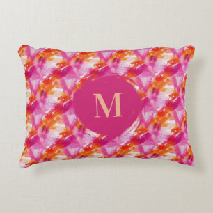 Monogram Aquarel Roze Oranje Abstract Accent Kussen