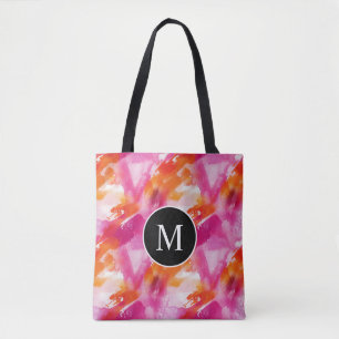 Monogram Aquarel Roze Oranje Abstract Draagtas