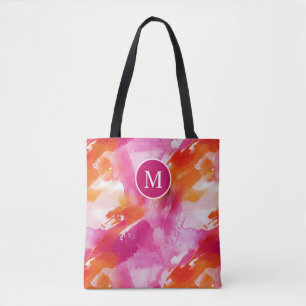 Monogram Aquarel Roze Oranje Abstract Draagtas