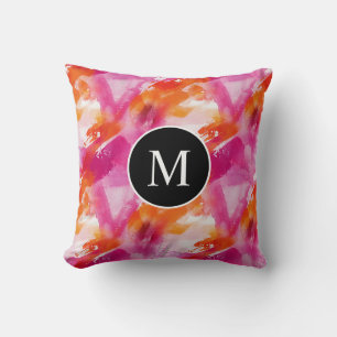 Monogram Aquarel Roze Oranje Abstract Kussen