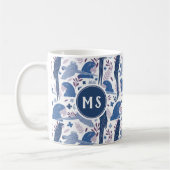 Monogram Ara Parrot Blue Tropical Leaf Pattern Koffiemok (Links)