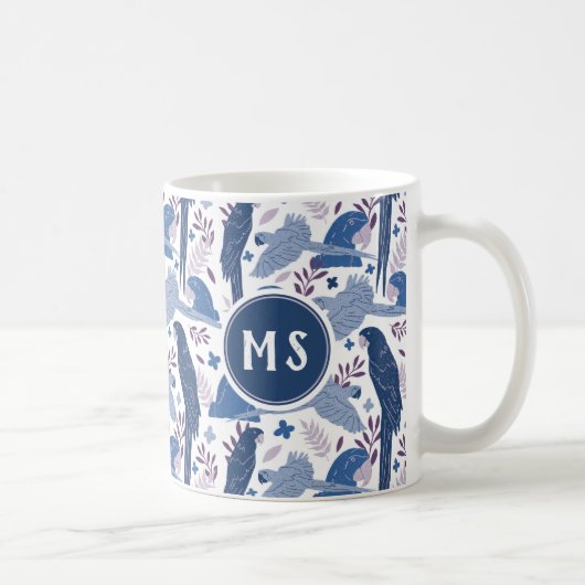 Monogram Ara Parrot Blue Tropical Leaf Pattern Koffiemok (Rechts)