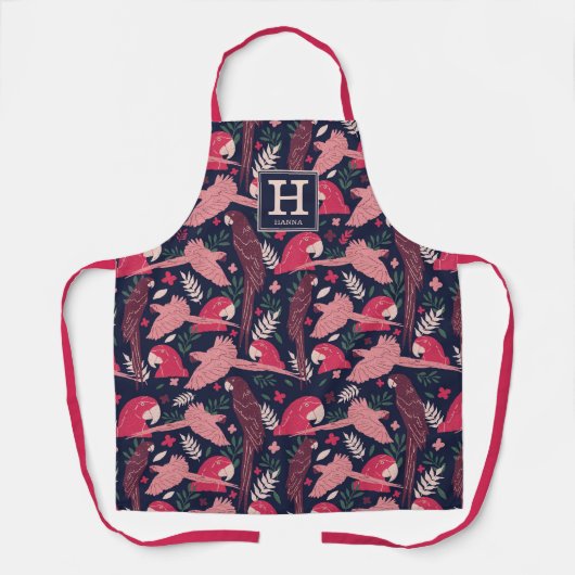 Monogram ara Parrot Red Tropical Leaf Pattern Schort (Voorkant)