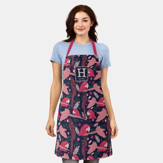 Monogram ara Parrot Red Tropical Leaf Pattern Schort (Gedragen)