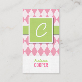Monogram argyle visitekaartjes in roze