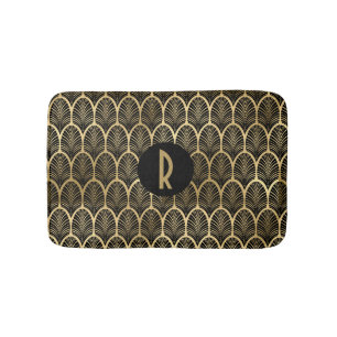 Monogram Art Deco Black en Gold Pattern Badmat