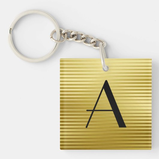 Monogram Art Deco Gold Satin Stripes Sleutelhanger (Voorkant)