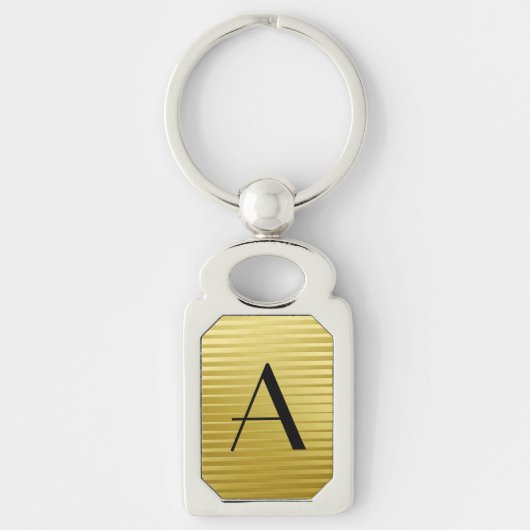Monogram Art Deco Gold Satin Stripes Sleutelhanger (Voorkant)