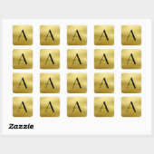 Monogram Art Deco Gold Satin Stripes Vierkante Sticker (Vel)