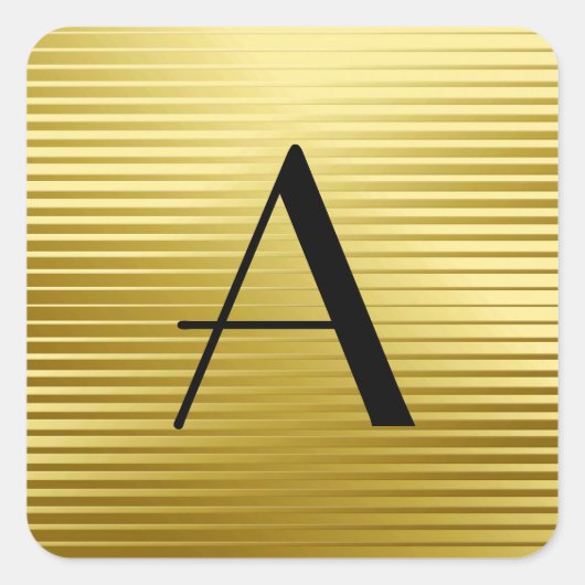 Monogram Art Deco Gold Satin Stripes Vierkante Sticker (Voorkant)
