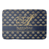 Monogram ART Deco marineblauw goud schelpen pasget Badmat (Voorkant)