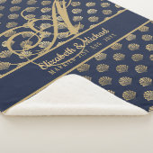 Monogram ART Deco Navy Blauwe Gouden Schelpen Nieu Sherpa Deken (3/4)