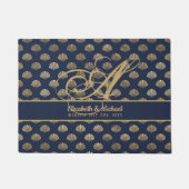 Monogram ART Deco Navy Blue Gold Shells Passen get Deurmat (Voorkant)