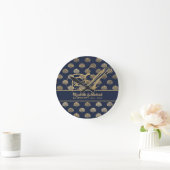 Monogram ART Deco Navy Blue Gold Shells Passen get Ronde Klok (Huis)