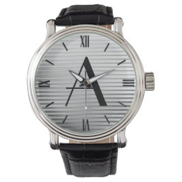 Monogram Art Deco Silver Satin Stripes Horloge