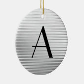 Monogram Art Deco Silver Satin Stripes Keramisch Ornament (Rechts)