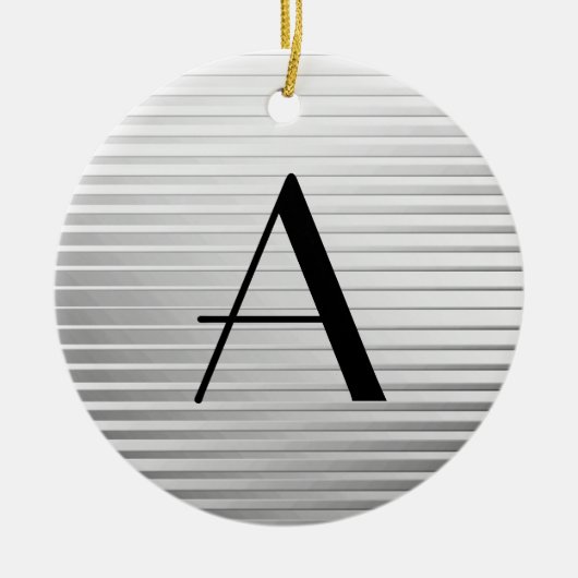 Monogram Art Deco Silver Satin Stripes Keramisch Ornament (Voorkant)