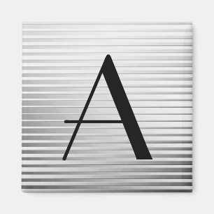 Monogram Art Deco Silver Satin Stripes Magneet