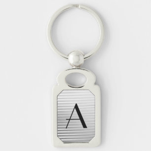 Monogram Art Deco Silver Satin Stripes Sleutelhanger