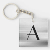 Monogram Art Deco Silver Satin Stripes Sleutelhanger (Voorkant)