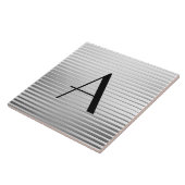 Monogram Art Deco Silver Satin Stripes Tegeltje (Zijkant)